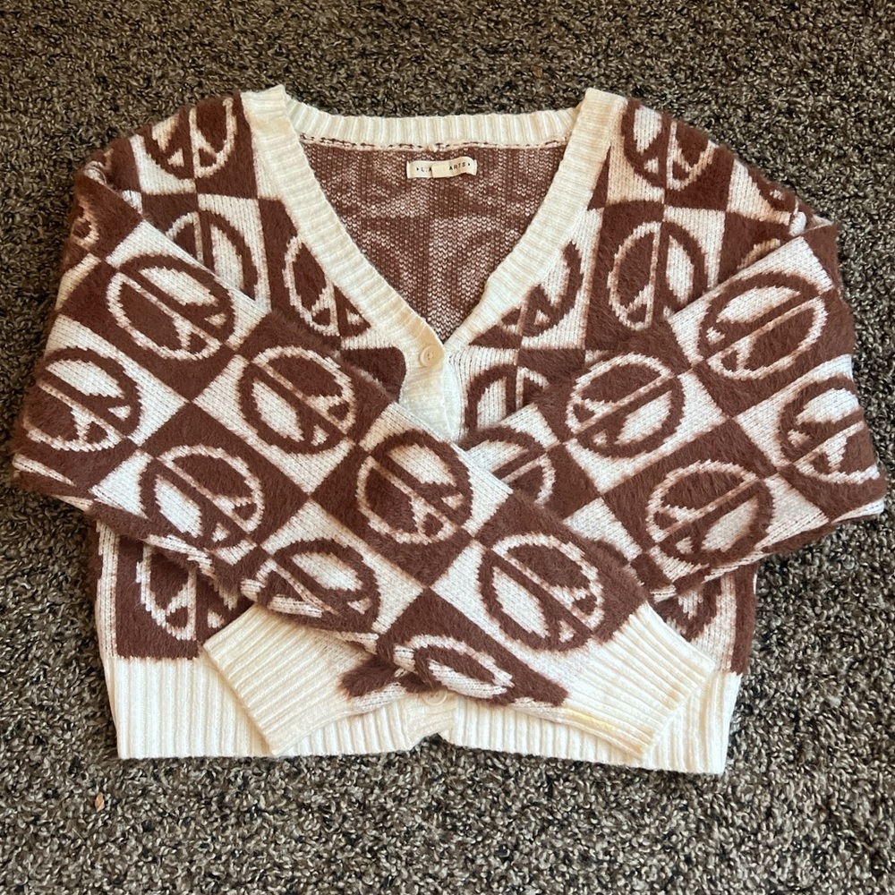 L.A. Hearts Peace Sign Button Up Knit Sweater